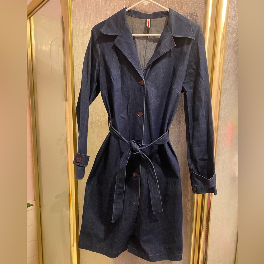 Forever 21 Jean Long Coat with Belt Juniors M